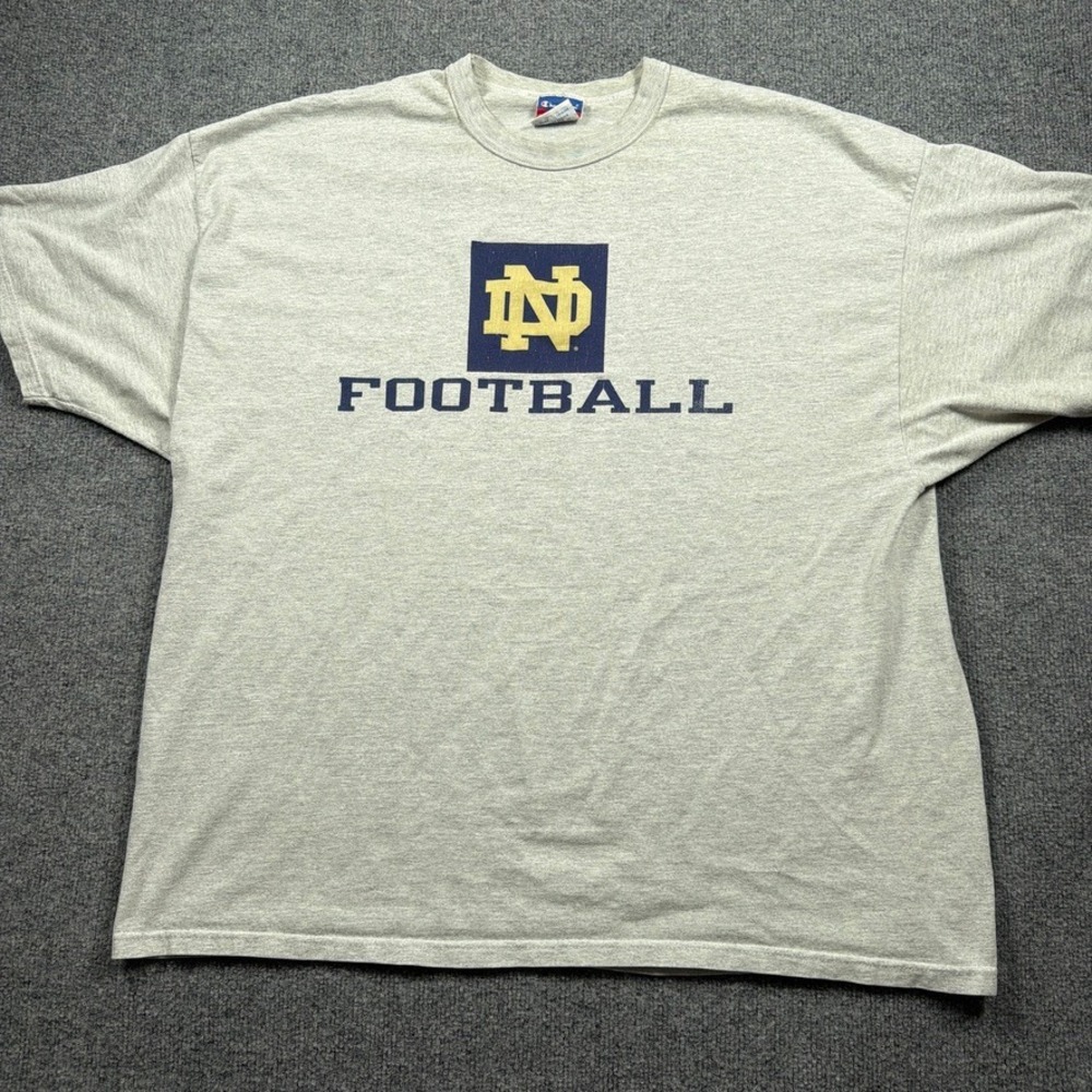 Y2K Notre Dame Champion T-Shirt Mens XXL Gray Football Short Sleeve Graphic Tee - Picture 3 of 11
